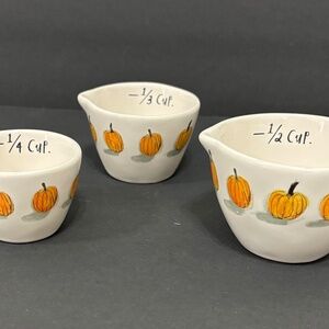 Rae Dunn Pumpkin Watercolor Measuring Cups Farmhouse Ceramic Orange Autumn White